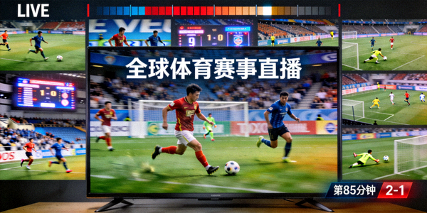 全球体育赛事直播画面，多个足球比赛同时进行的电视转播屏幕截图